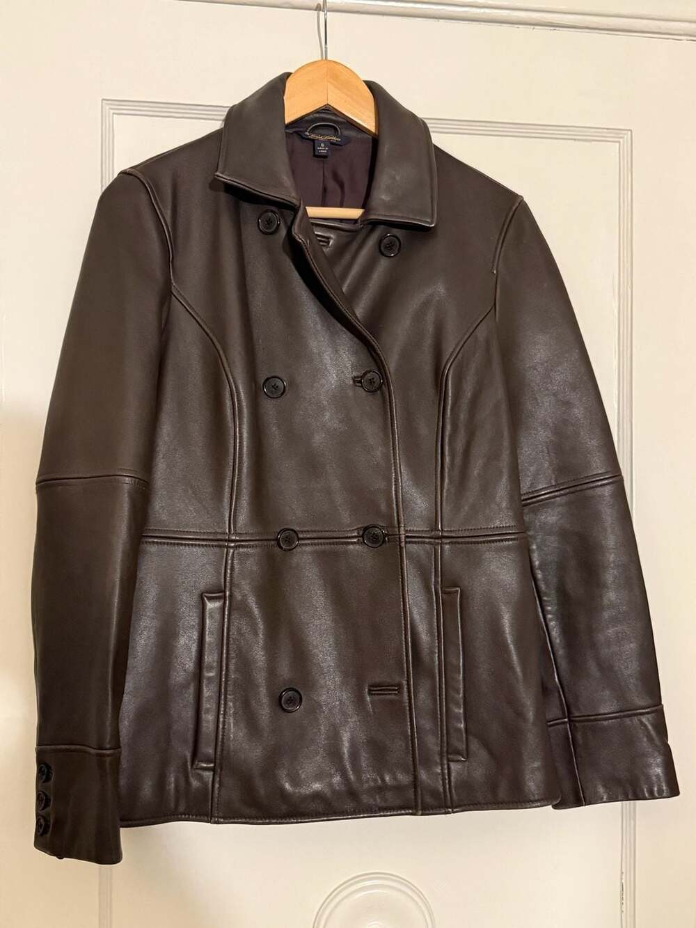 Brooks Brothers Women's Brown Leather Double Breasted Pea Coat Size 6
